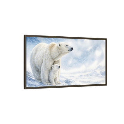 Side Mockup 4. Polar Bear Animals Mother And Cub shown as framed canvas print