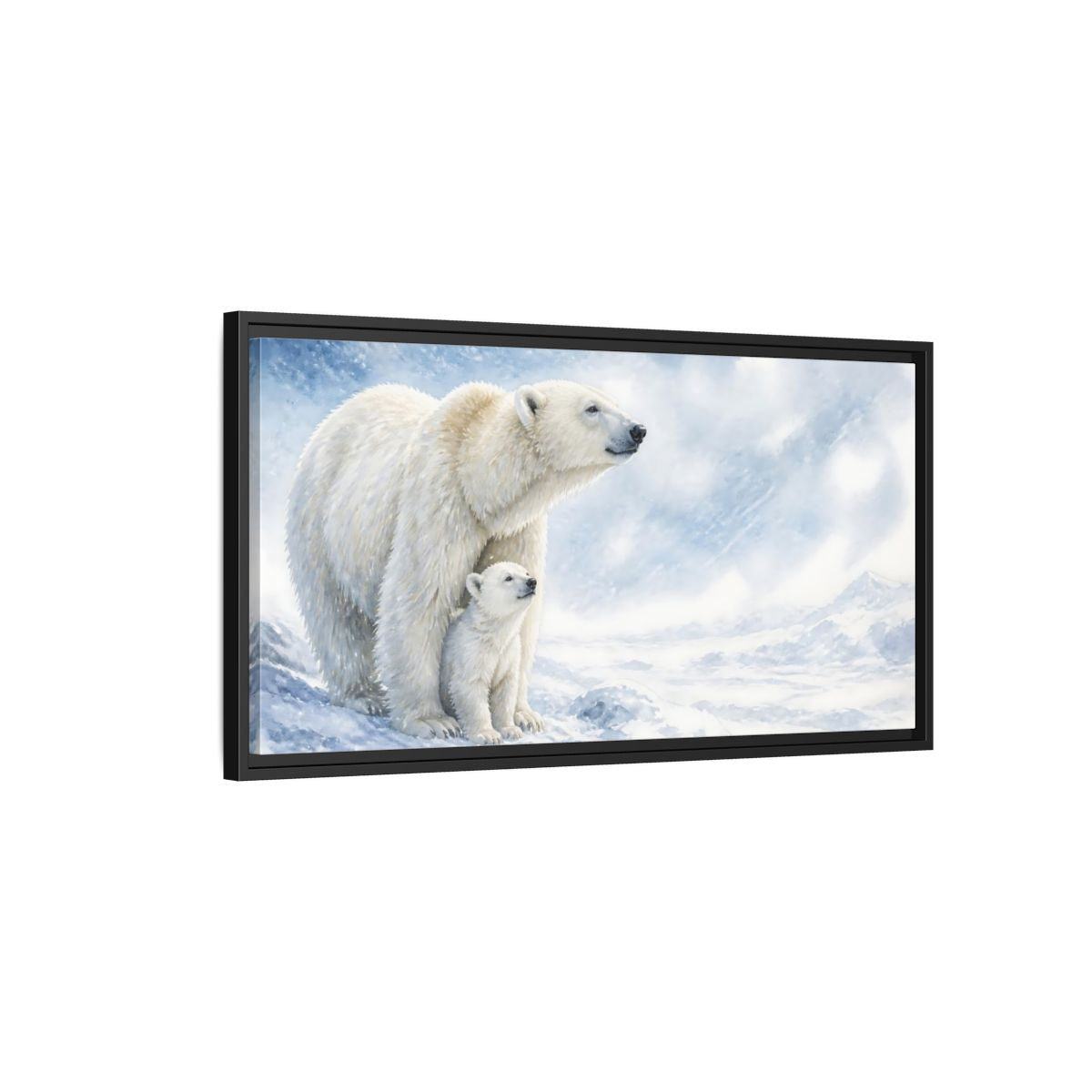 Side Mockup 2. Polar Bear Animals Mother And Cub shown as framed canvas print