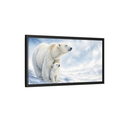 Side Mockup 2. Polar Bear Animals Mother And Cub shown as framed canvas print