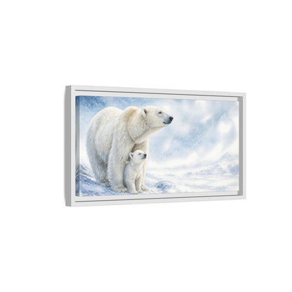 Side Mockup 6. Polar Bear Animals Mother And Cub shown as framed canvas print