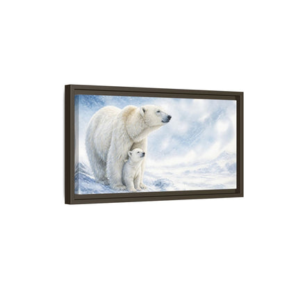 Side Mockup 7. Polar Bear Animals Mother And Cub shown as framed canvas print