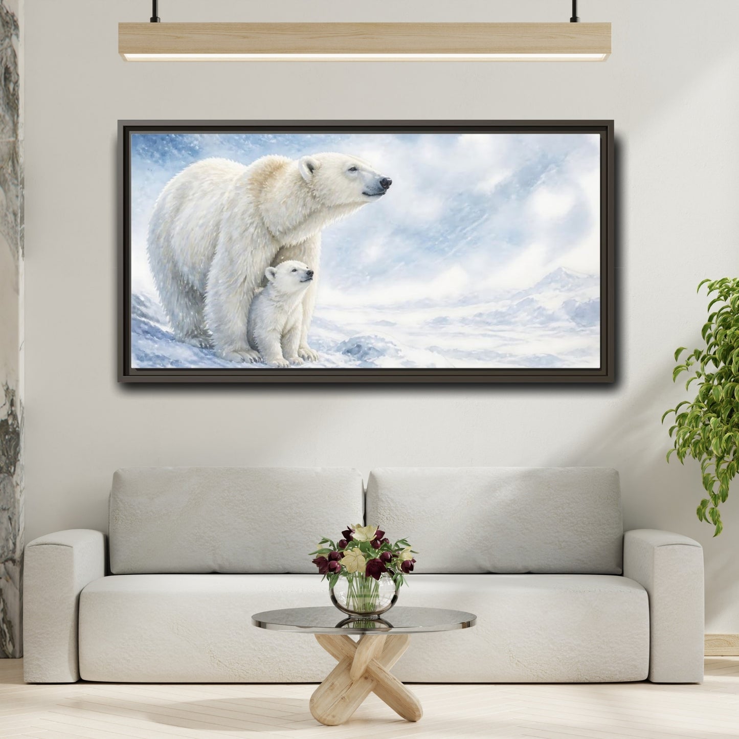 Mockup 2. Polar Bear Animals Mother And Cub shown as framed canvas print