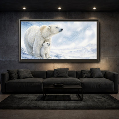 Mockup 3. Polar Bear Animals Mother And Cub shown as framed canvas print