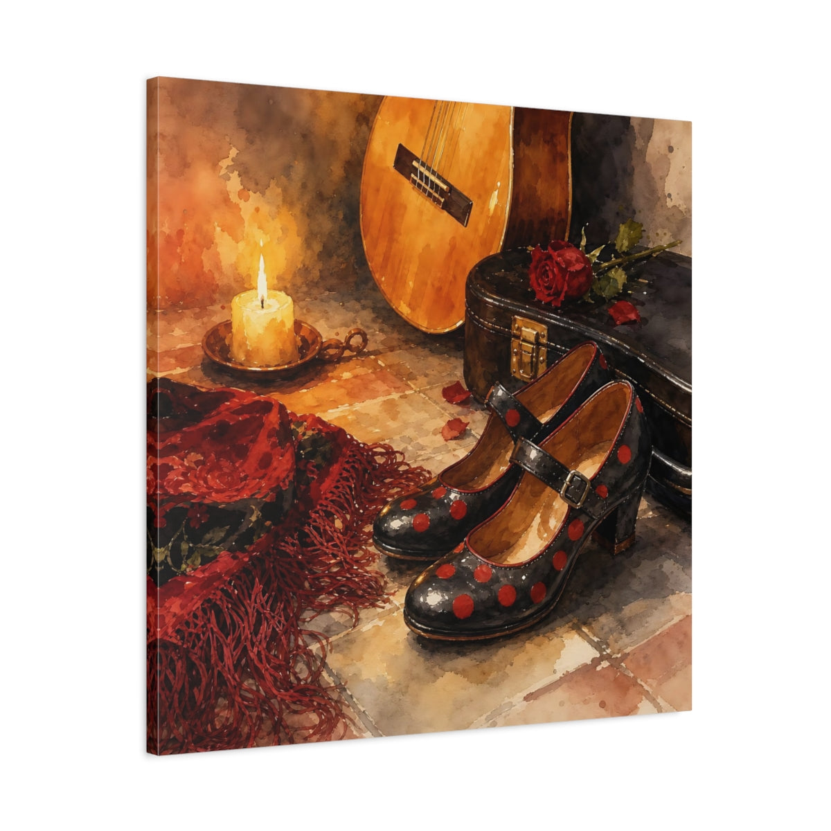 Side Mockup 3. Polka-Dot Shoes And Guitar shown as canvas print