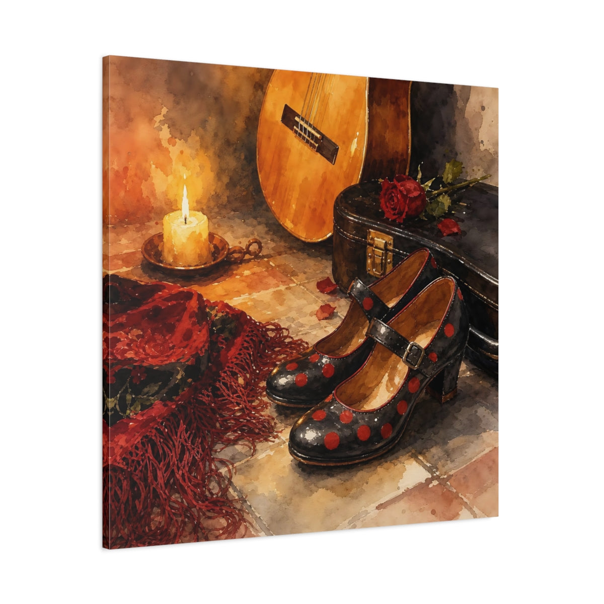 Side Mockup 1. Polka-Dot Shoes And Guitar shown as canvas print