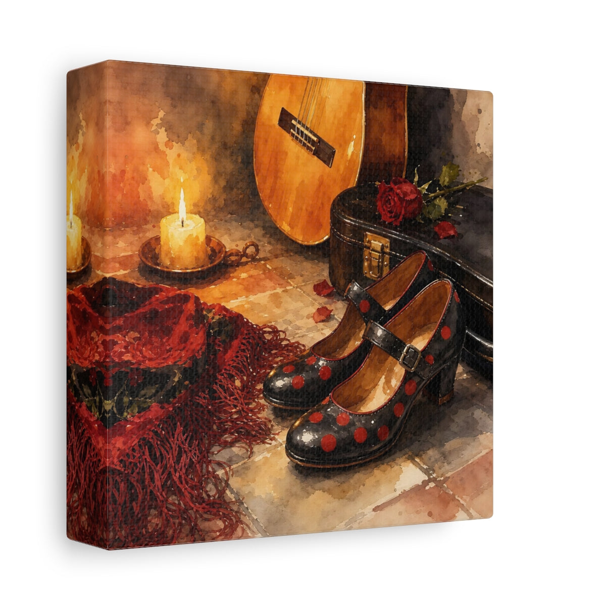 Side Mockup 2. Polka-Dot Shoes And Guitar shown as canvas print