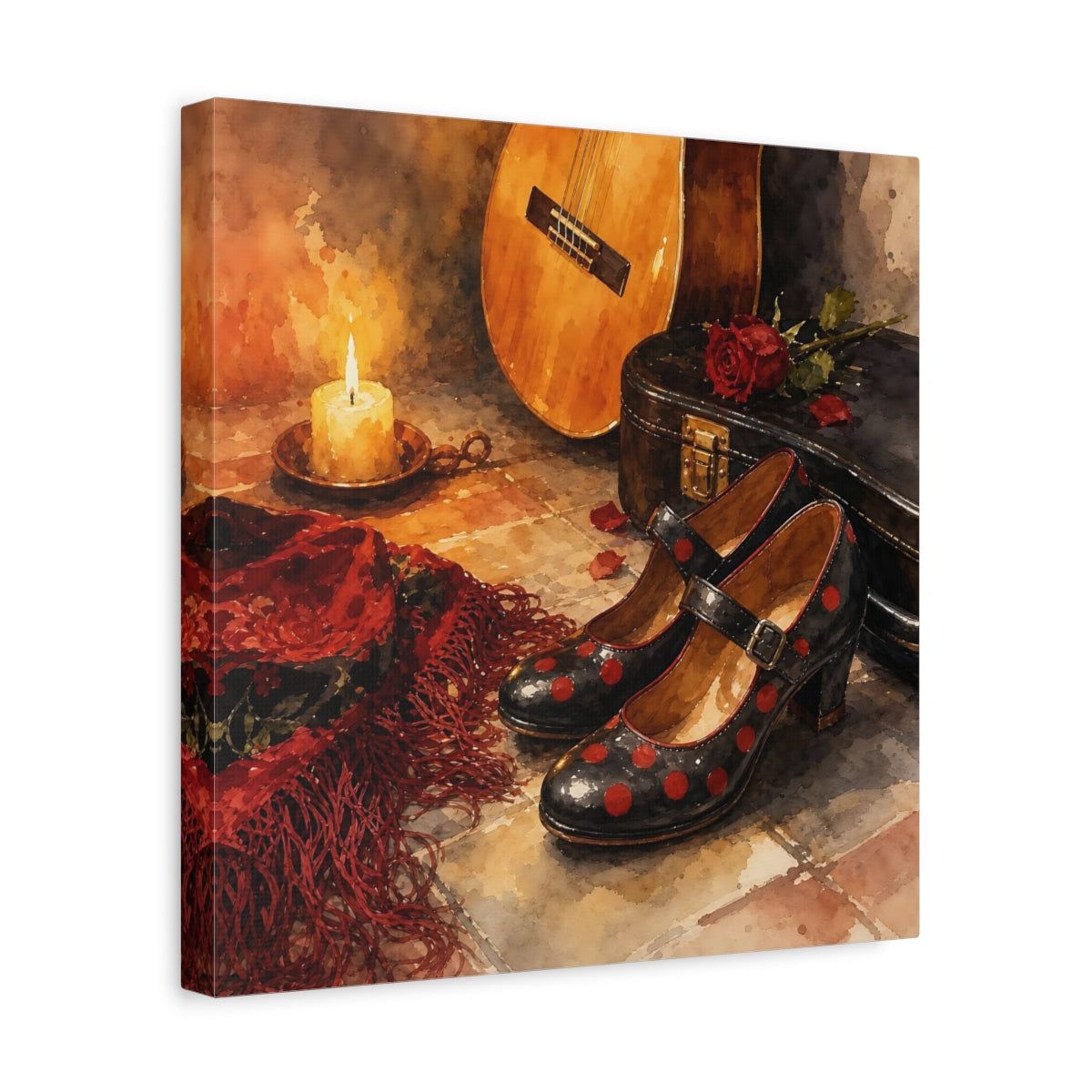 Side Mockup 7. Polka-Dot Shoes And Guitar shown as canvas print