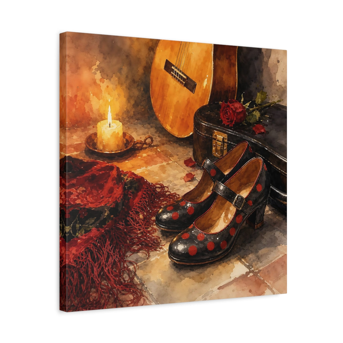 Side Mockup 5. Polka-Dot Shoes And Guitar shown as canvas print