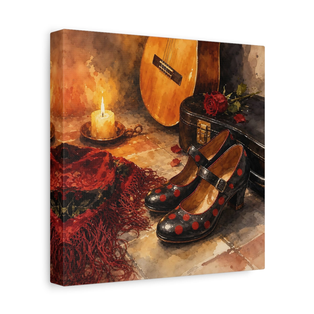 Side Mockup 9. Polka-Dot Shoes And Guitar shown as canvas print