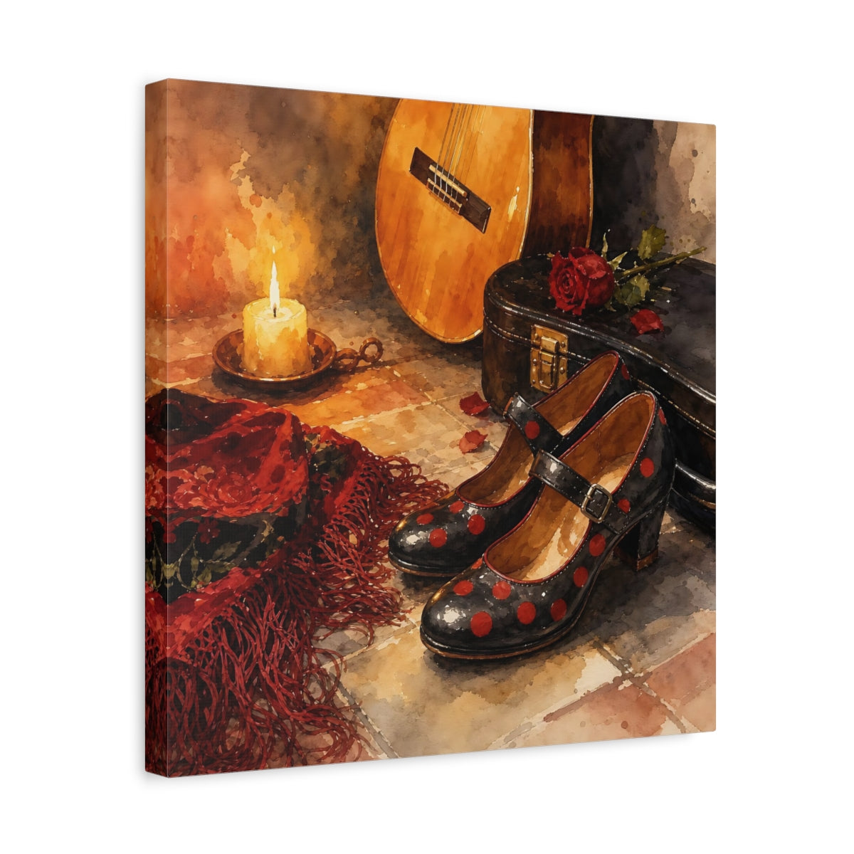 Side Mockup 6. Polka-Dot Shoes And Guitar shown as canvas print