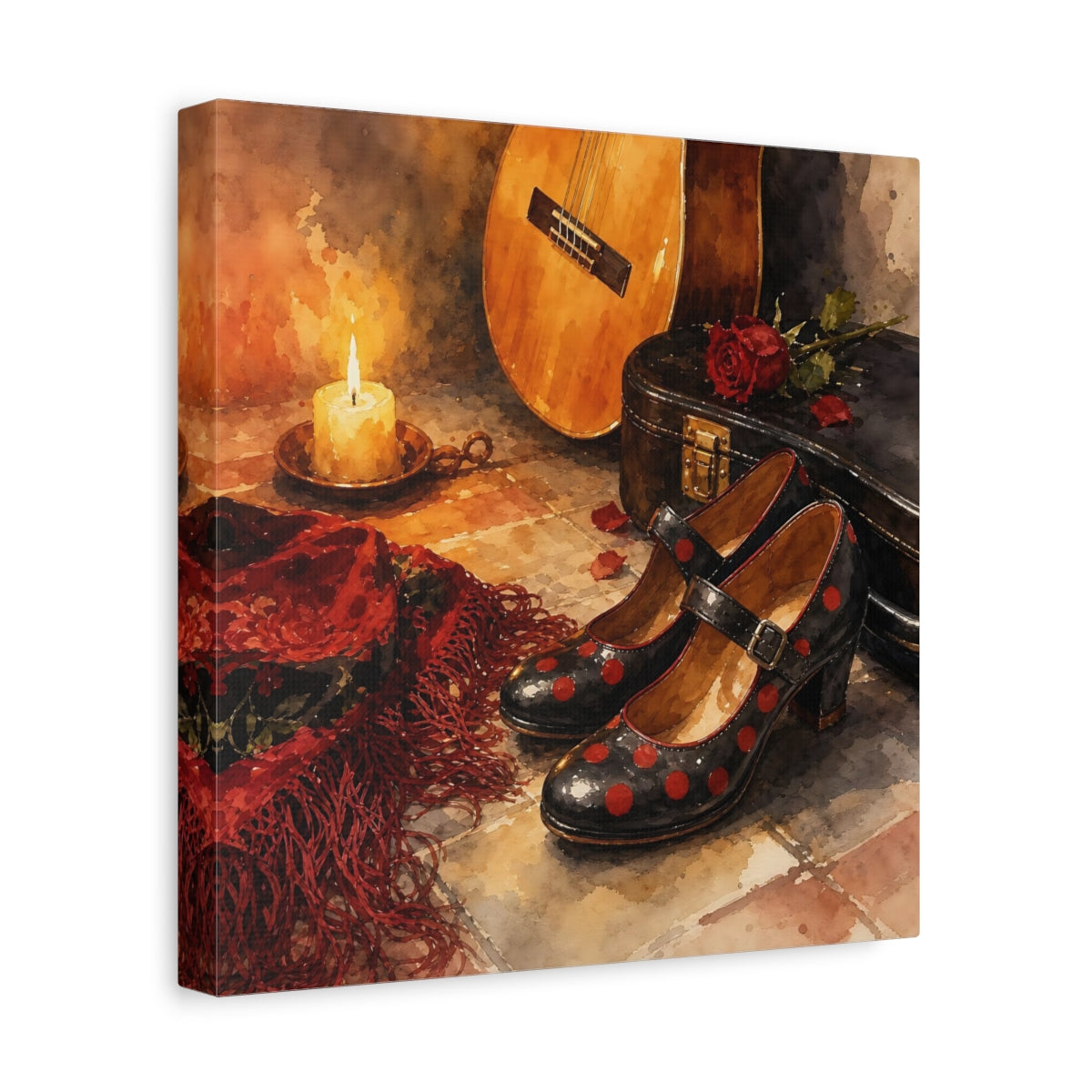 Side Mockup 8. Polka-Dot Shoes And Guitar shown as canvas print