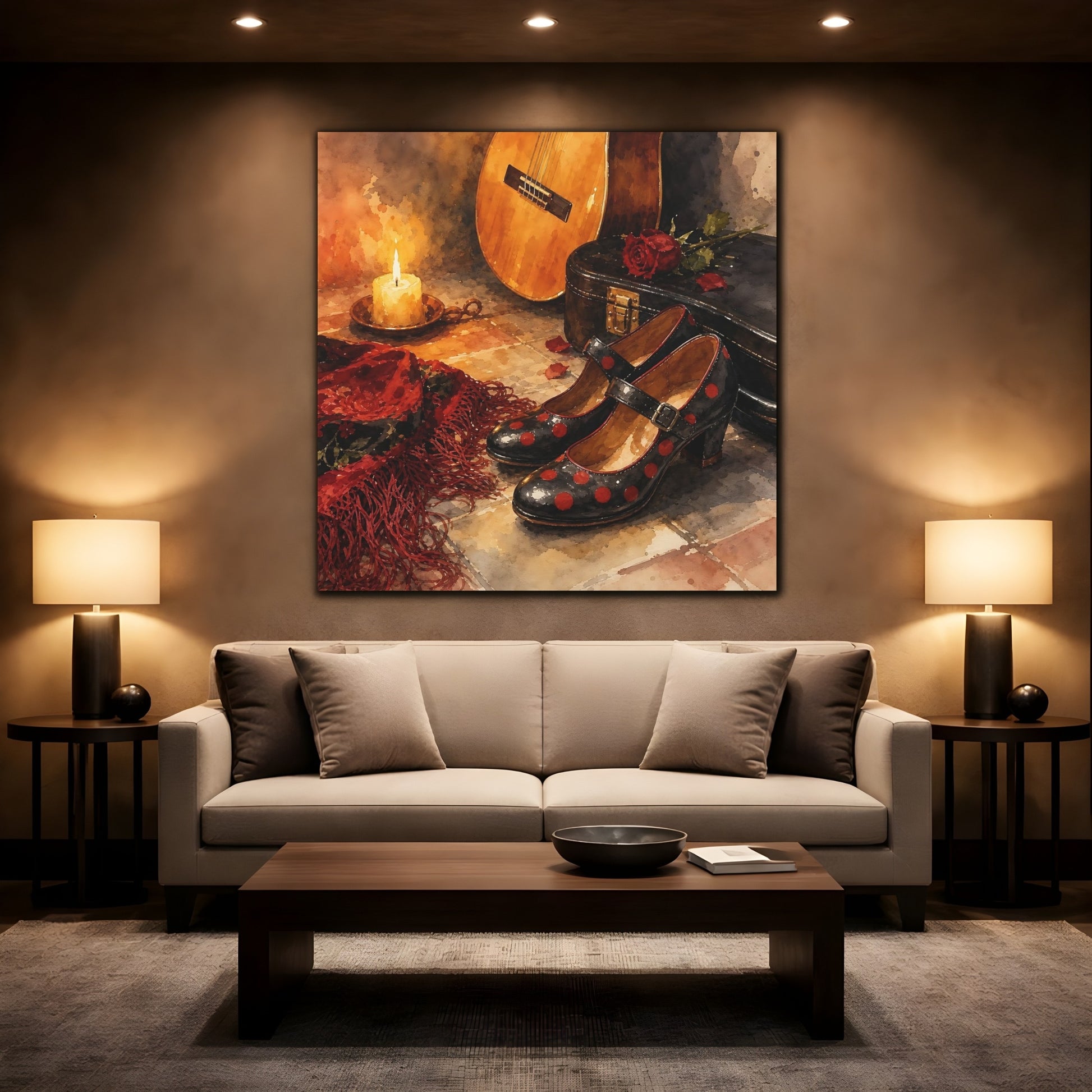 Mockup 2. Polka-Dot Shoes And Guitar shown as canvas print