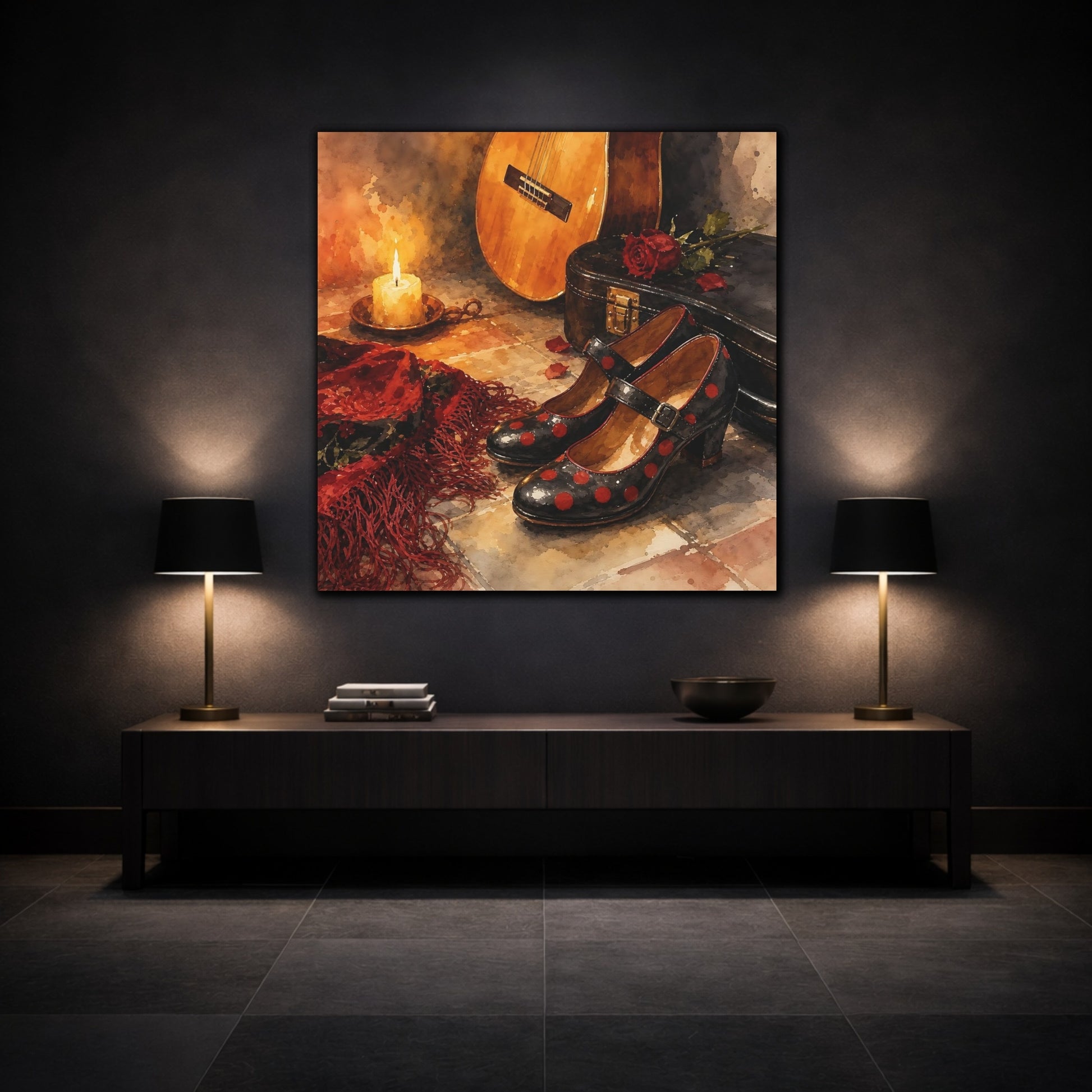 Mockup 3. Polka-Dot Shoes And Guitar shown as canvas print