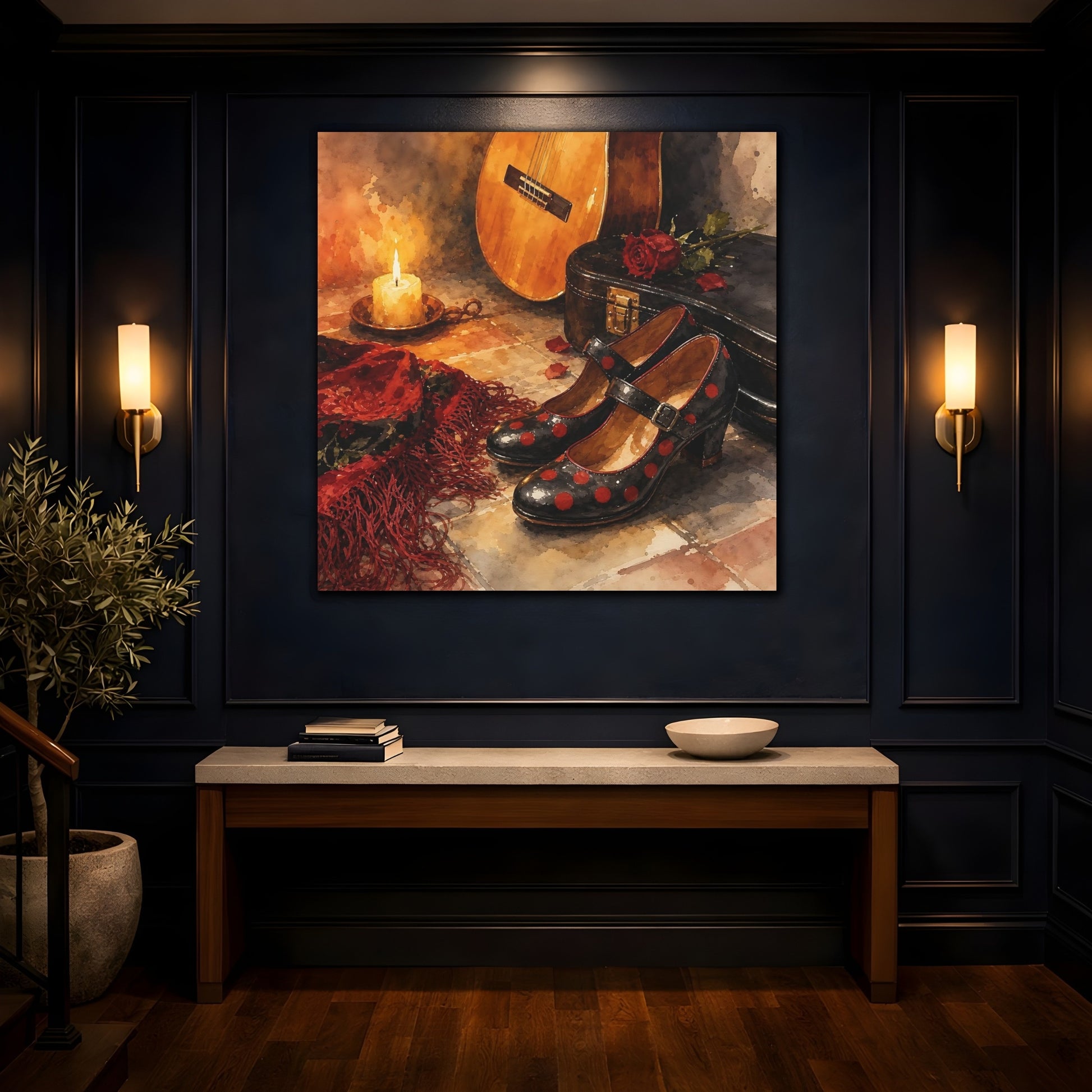 Mockup 4. Polka-Dot Shoes And Guitar shown as canvas print
