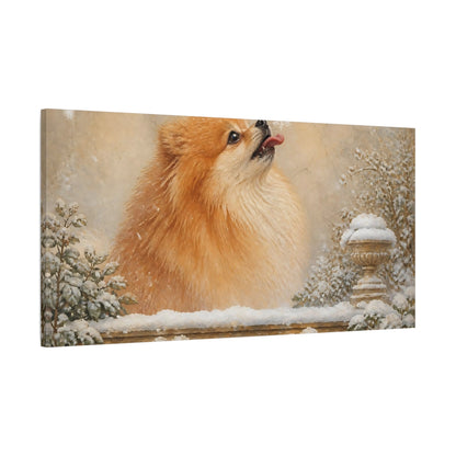 Main Mockup. Pomeranian Pets Snowflake shown as canvas print
