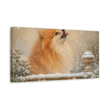 Side Mockup 3. Pomeranian Pets Snowflake shown as canvas print