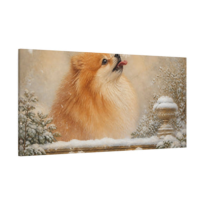 Side Mockup 2. Pomeranian Pets Snowflake shown as canvas print