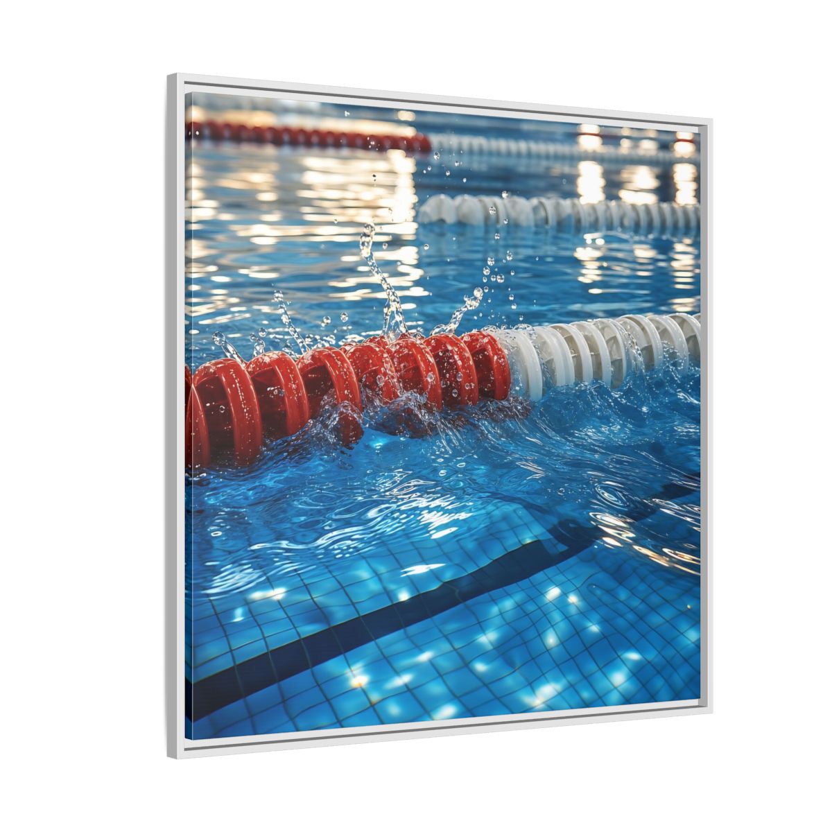 Side Mockup 4. Pool Lane Splash shown as framed canvas print