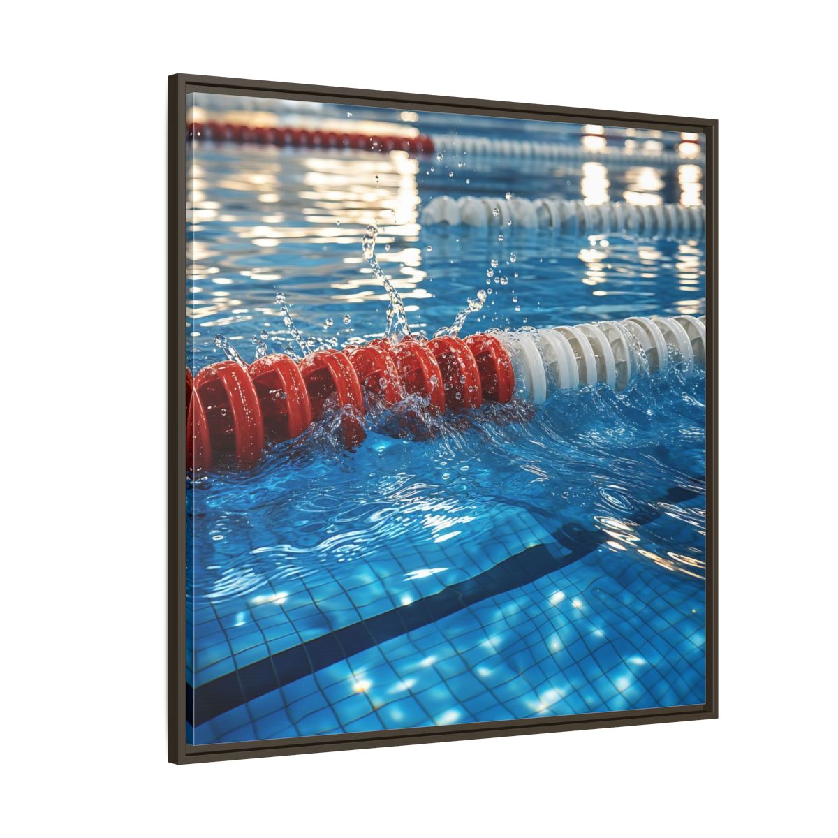 Side Mockup 5. Pool Lane Splash shown as framed canvas print