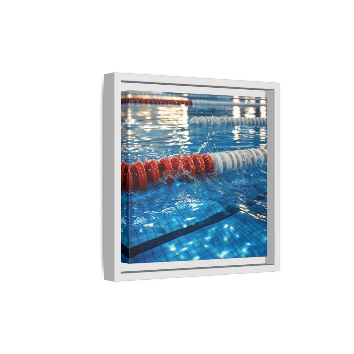 Side Mockup 19. Pool Lane Splash shown as framed canvas print