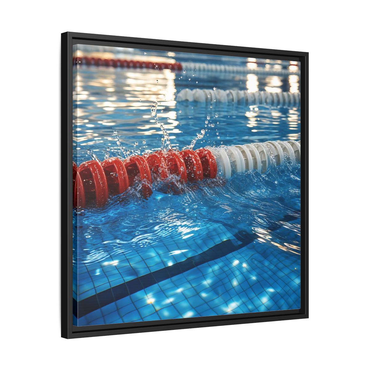 Side Mockup 31. Pool Lane Splash shown as framed canvas print