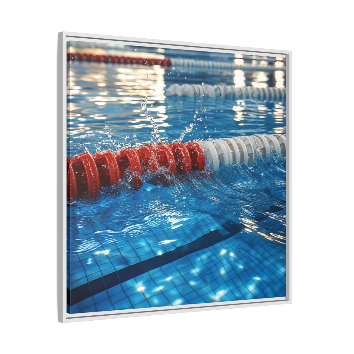 Side Mockup 25. Pool Lane Splash shown as framed canvas print