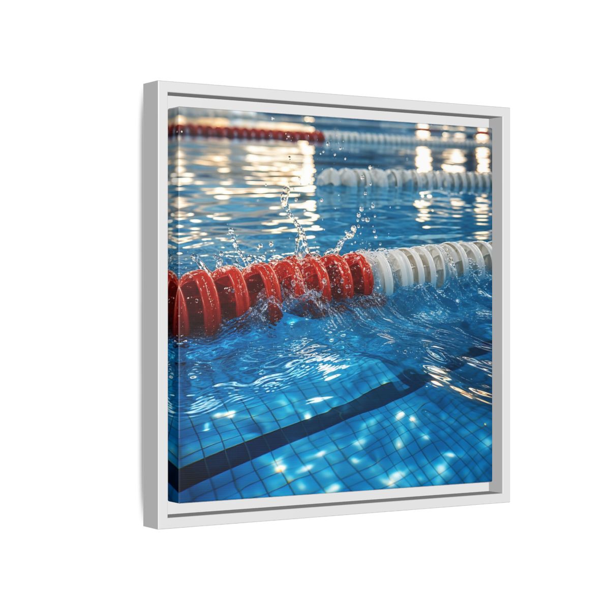 Side Mockup 13. Pool Lane Splash shown as framed canvas print