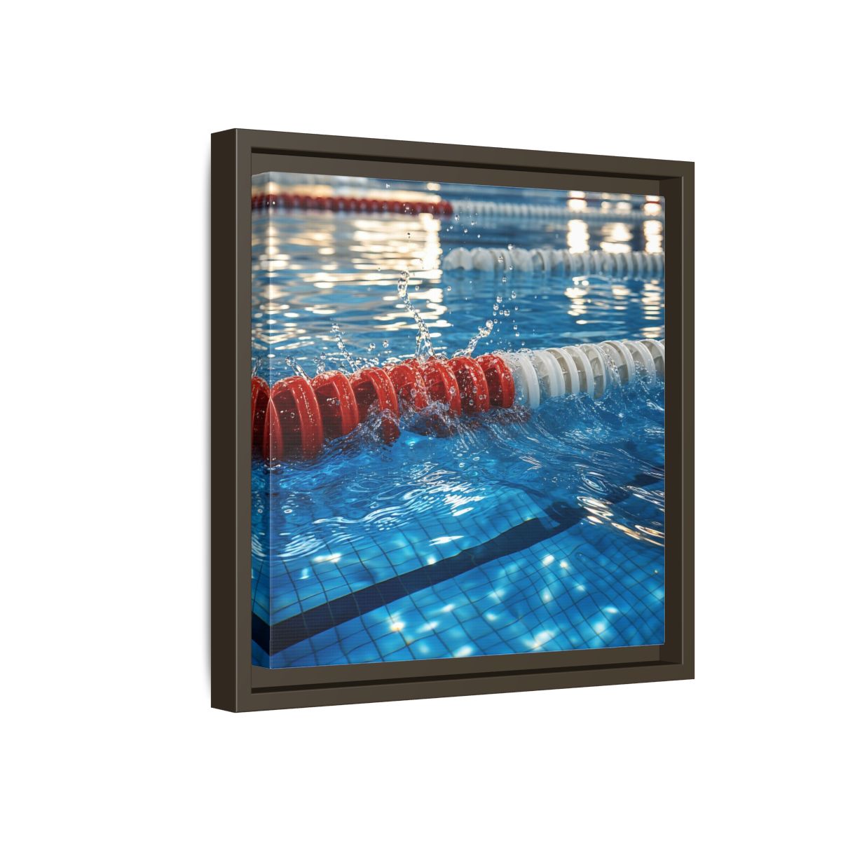 Side Mockup 17. Pool Lane Splash shown as framed canvas print