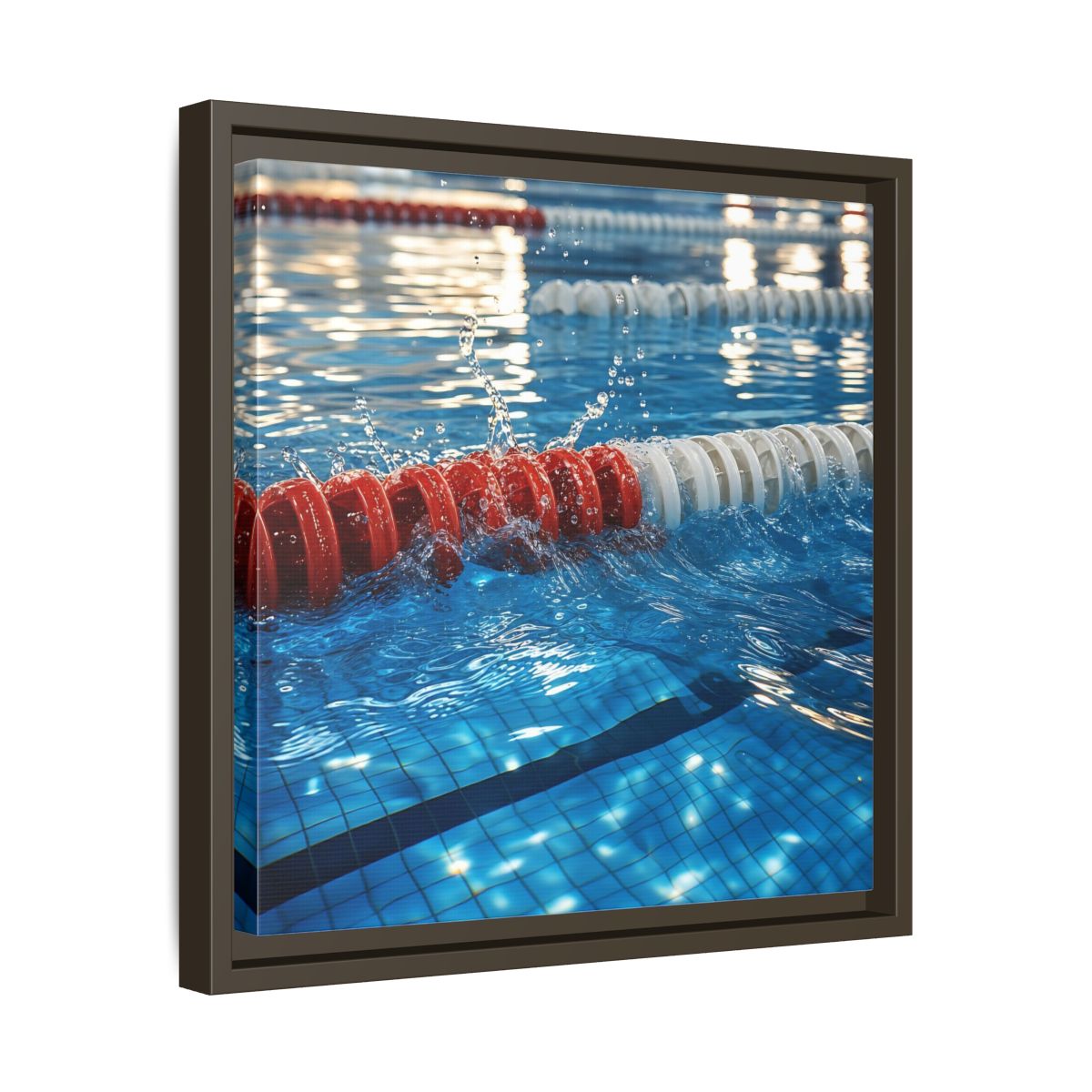 Side Mockup 29. Pool Lane Splash shown as framed canvas print