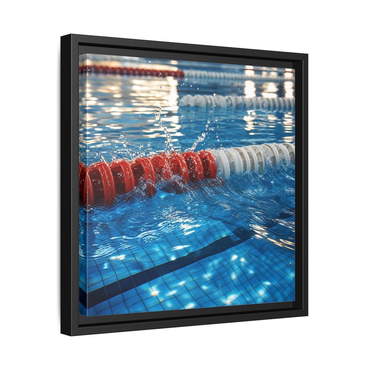 Side Mockup 32. Pool Lane Splash shown as framed canvas print