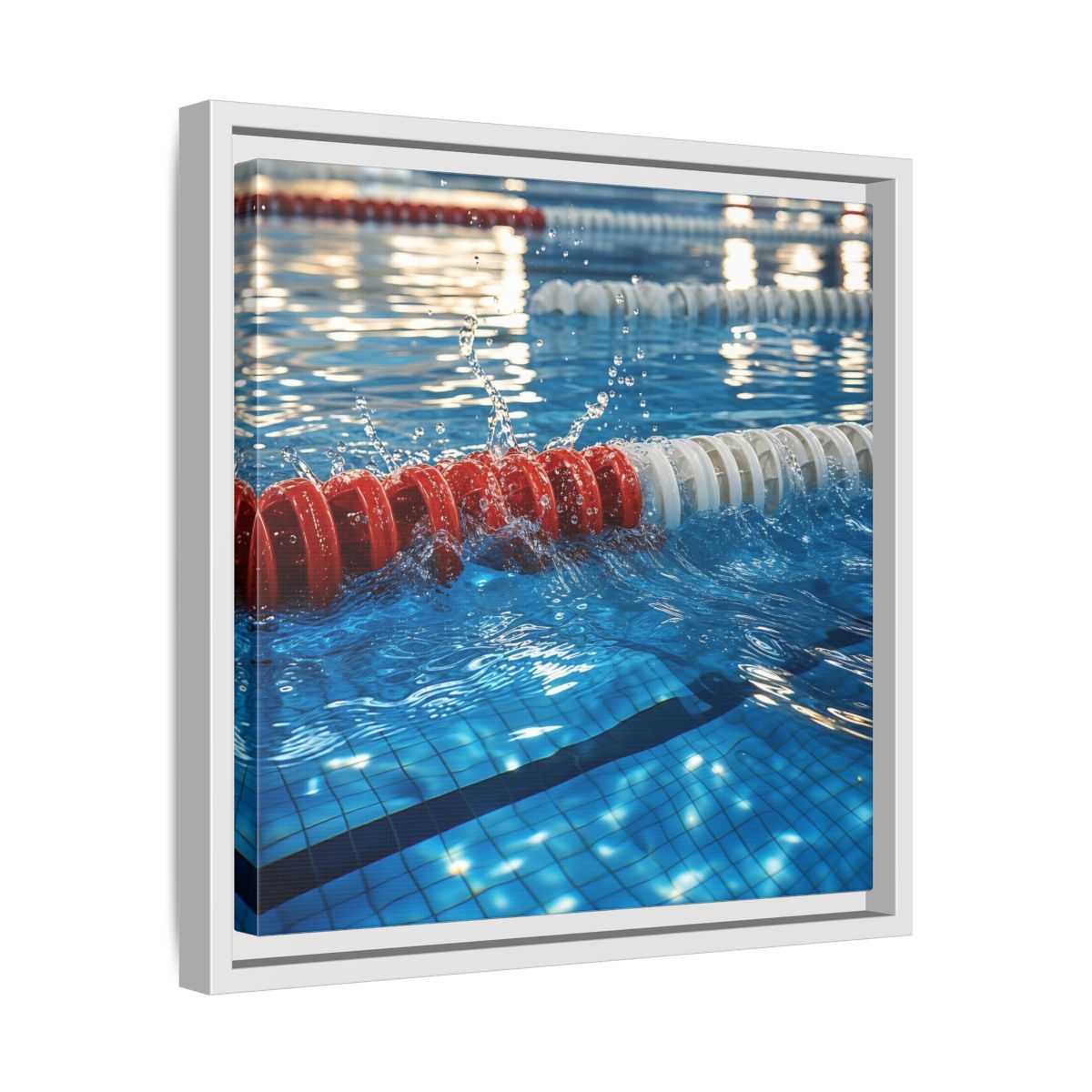Side Mockup 28. Pool Lane Splash shown as framed canvas print