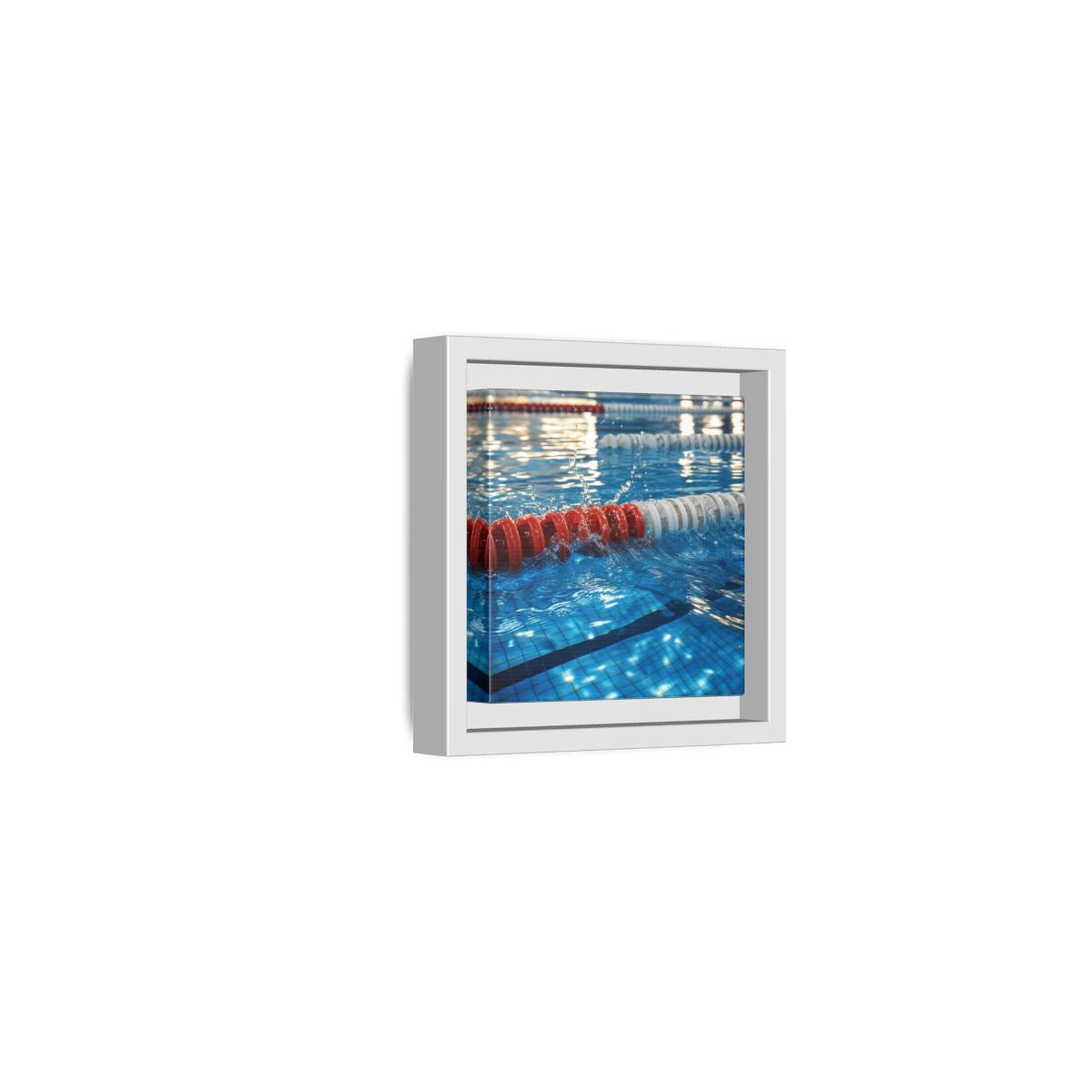 Side Mockup 22. Pool Lane Splash shown as framed canvas print