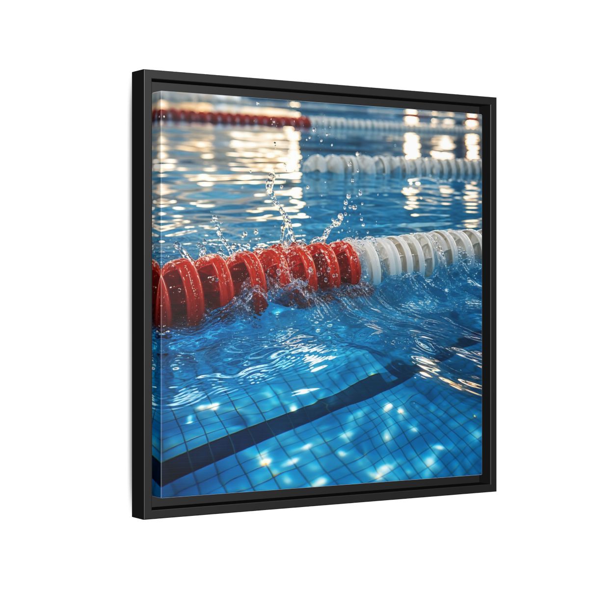 Side Mockup 12. Pool Lane Splash shown as framed canvas print