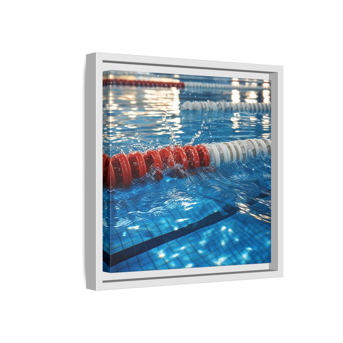 Side Mockup 16. Pool Lane Splash shown as framed canvas print