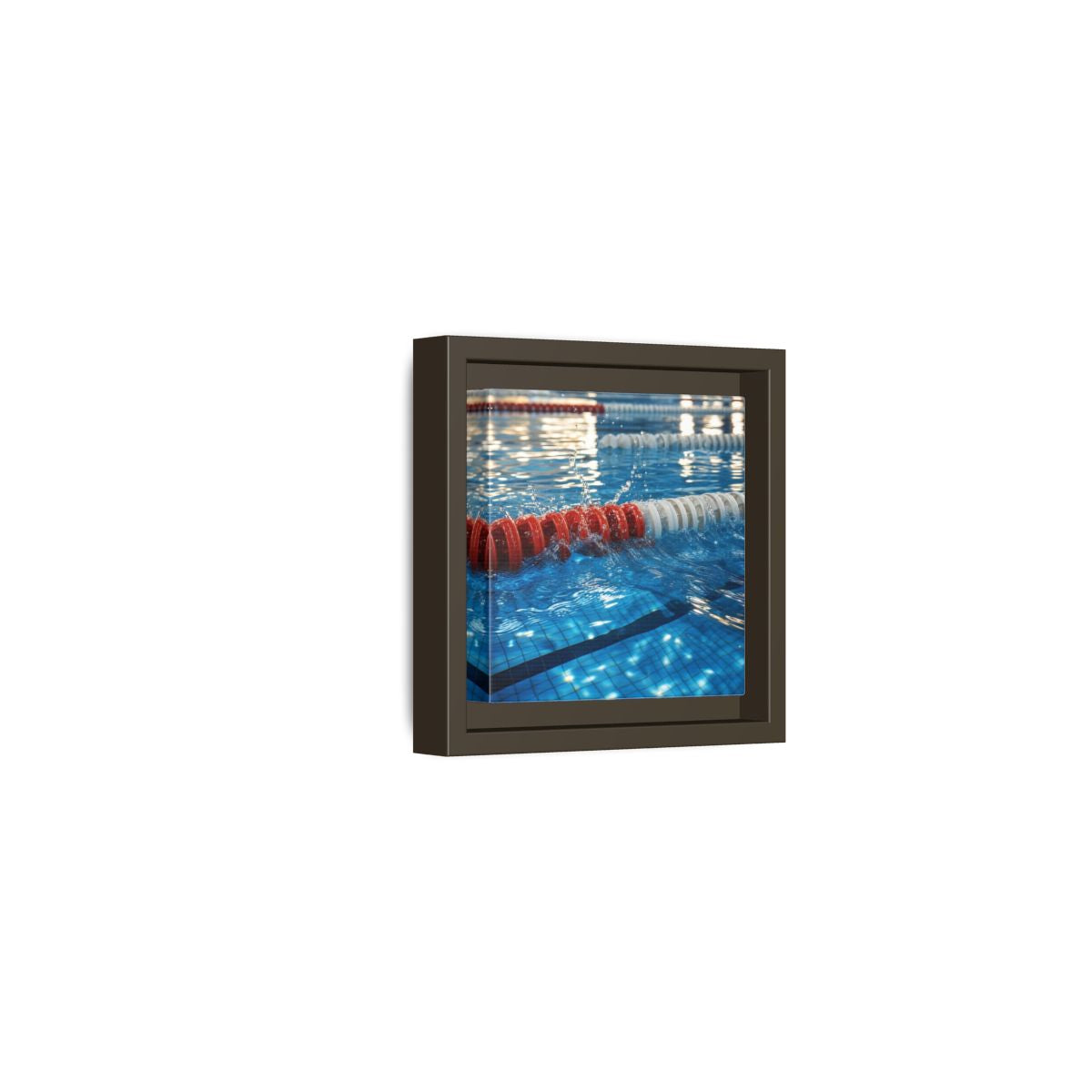 Side Mockup 23. Pool Lane Splash shown as framed canvas print
