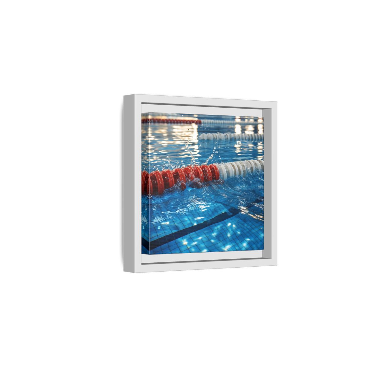 Side Mockup 1. Pool Lane Splash shown as framed canvas print