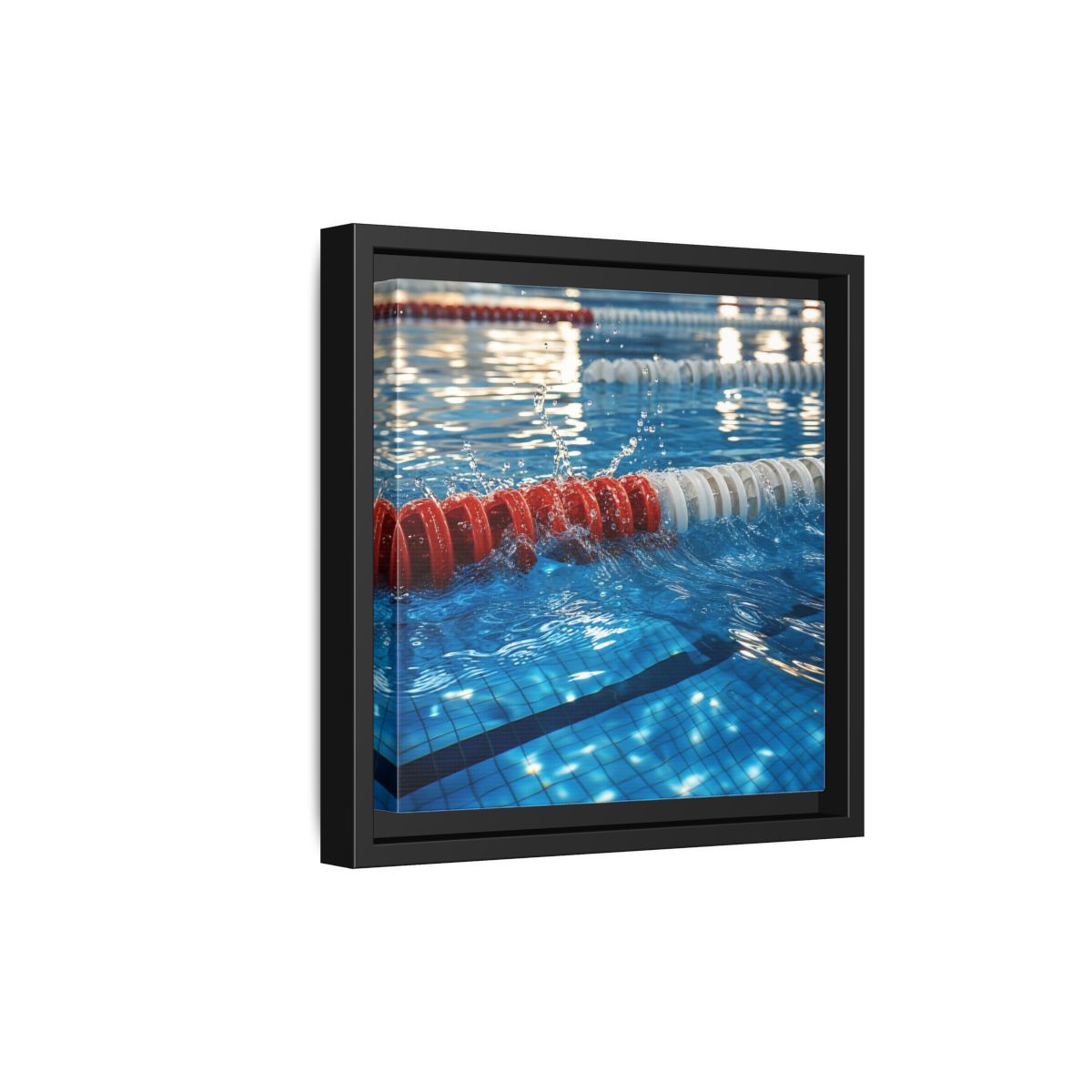 Side Mockup 21. Pool Lane Splash shown as framed canvas print