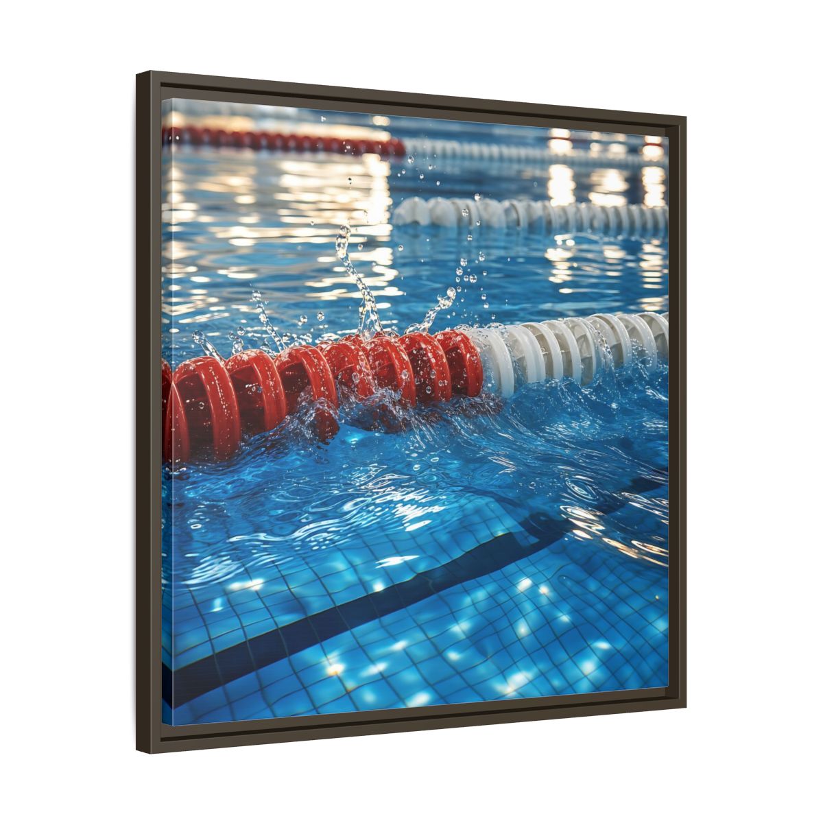Side Mockup 27. Pool Lane Splash shown as framed canvas print