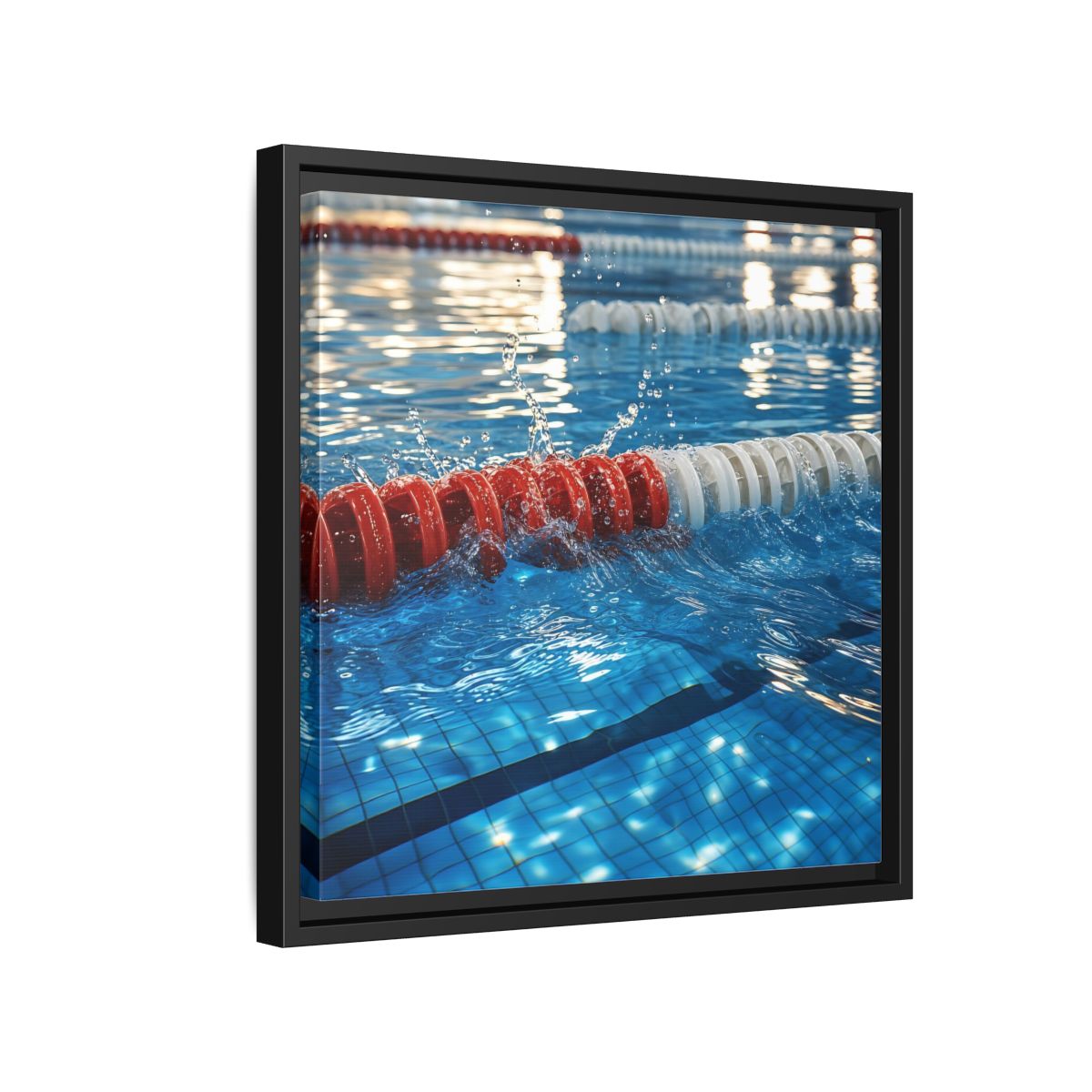 Side Mockup 15. Pool Lane Splash shown as framed canvas print