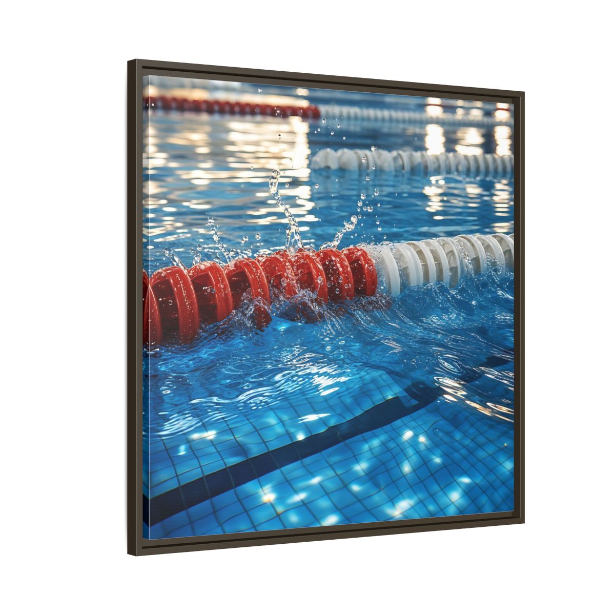 Side Mockup 8. Pool Lane Splash shown as framed canvas print