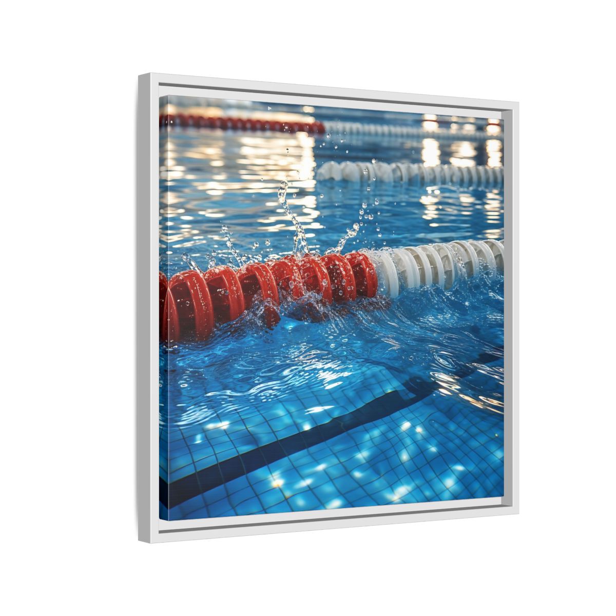 Side Mockup 10. Pool Lane Splash shown as framed canvas print