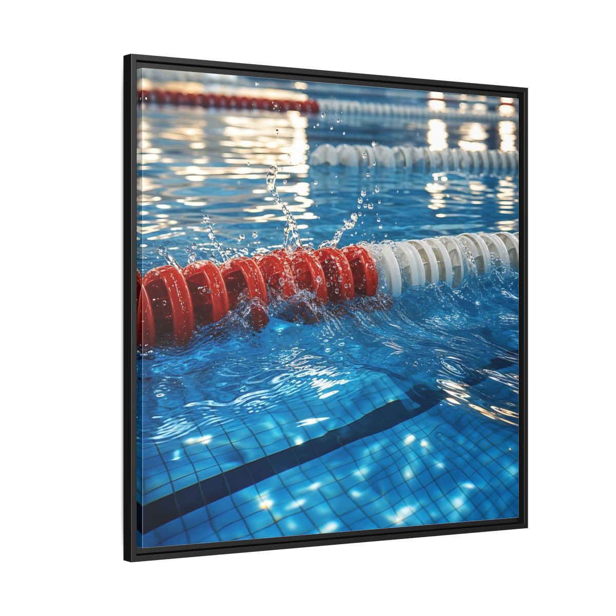 Side Mockup 6. Pool Lane Splash shown as framed canvas print