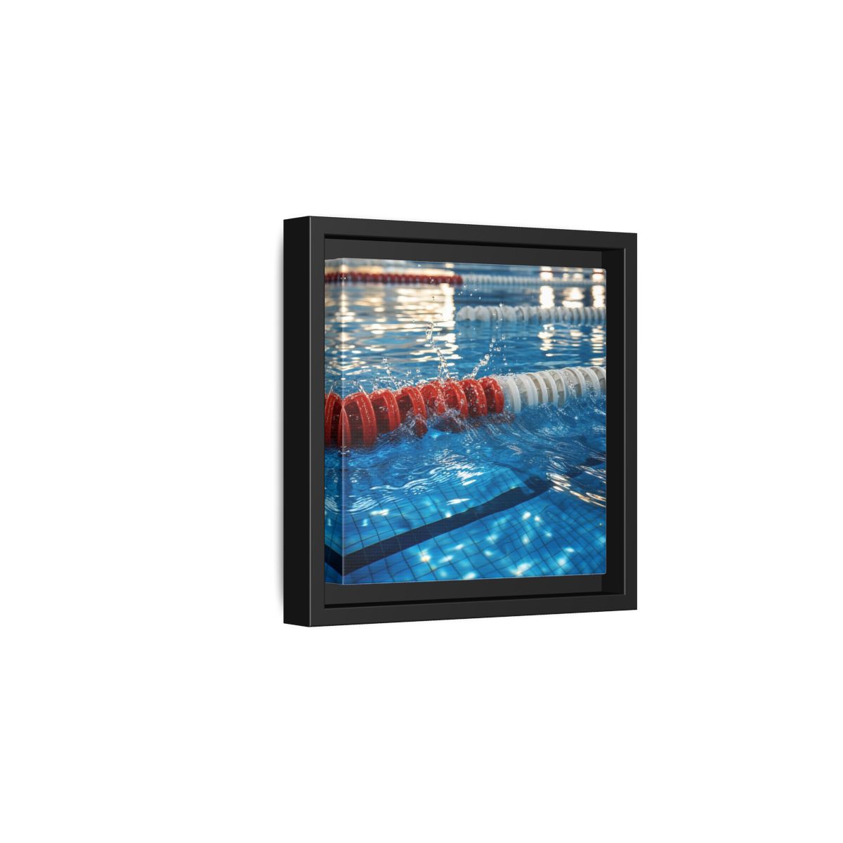 Side Mockup 3. Pool Lane Splash shown as framed canvas print