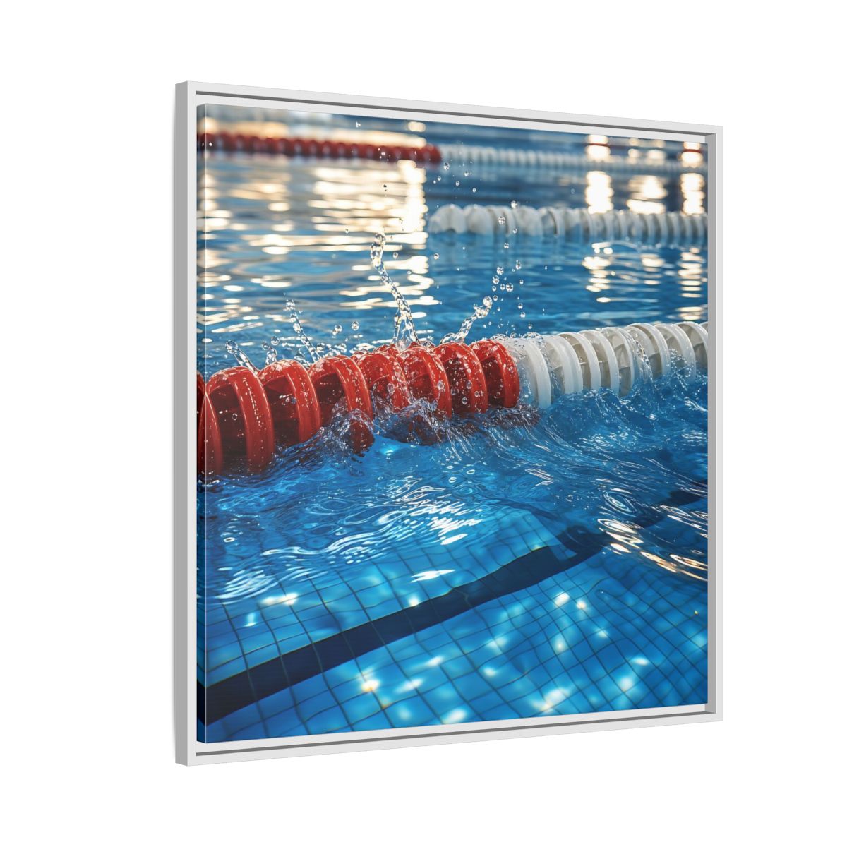 Side Mockup 7. Pool Lane Splash shown as framed canvas print