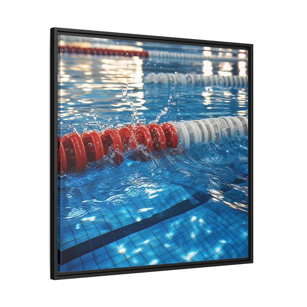 Side Mockup 30. Pool Lane Splash shown as framed canvas print