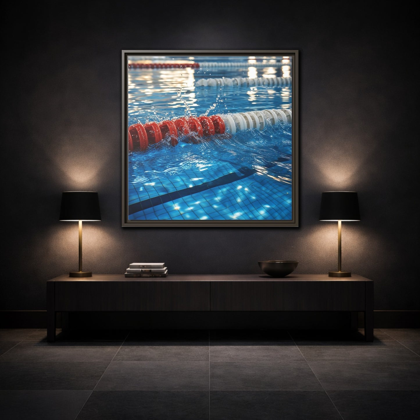 Mockup 3. Pool Lane Splash shown as framed canvas print