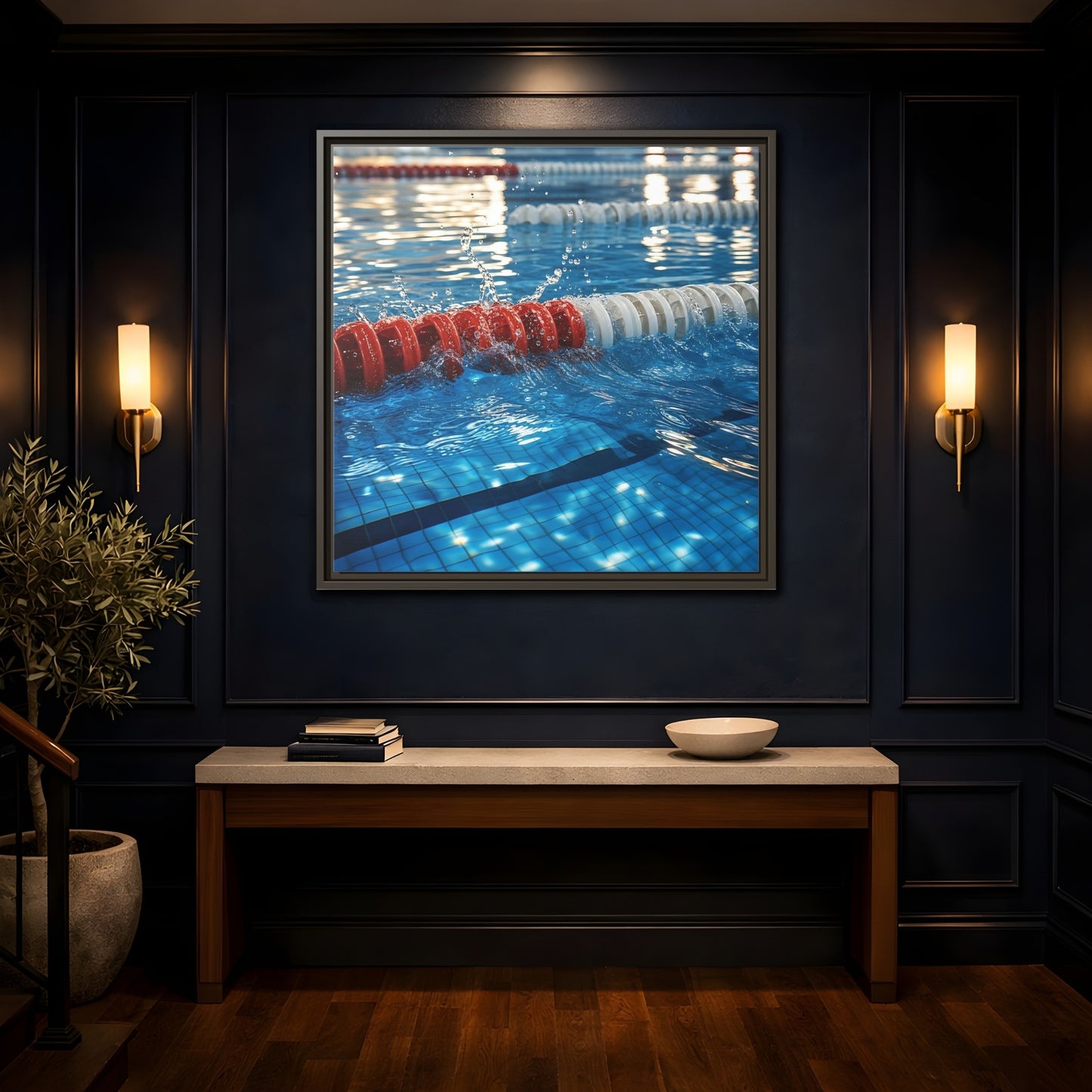 Mockup 4. Pool Lane Splash shown as framed canvas print