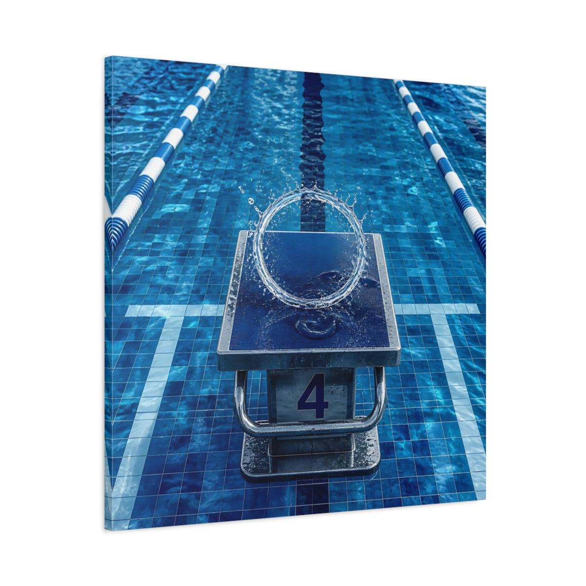Main Mockup. Pool Starting Block Splash shown as canvas print