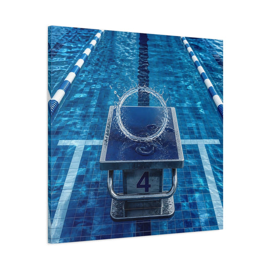 Main Mockup. Pool Starting Block Splash shown as canvas print
