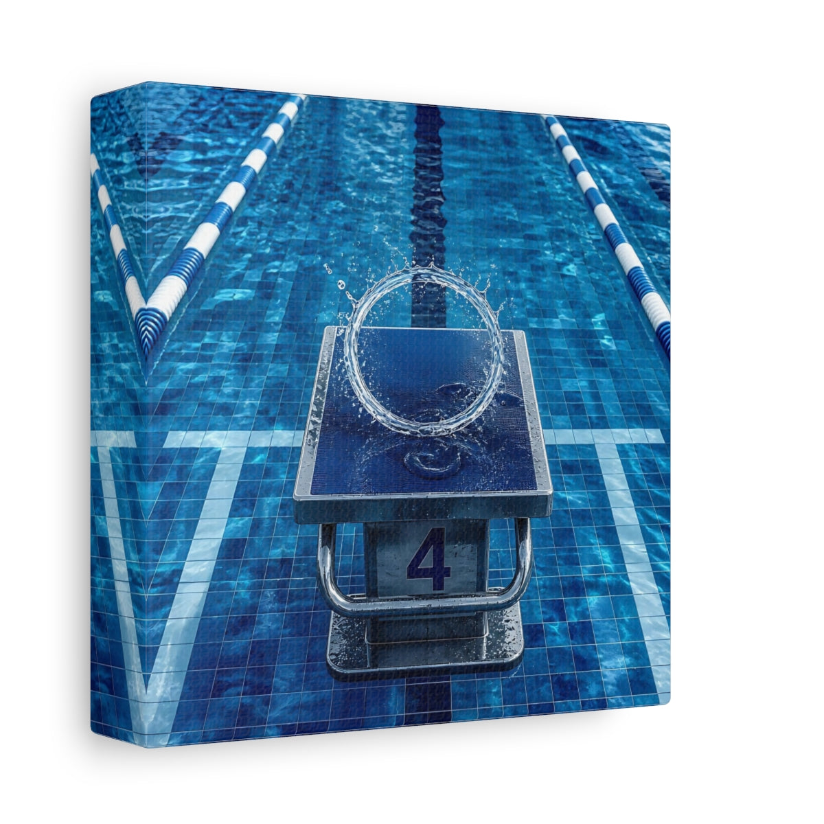 Side Mockup 2. Pool Starting Block Splash shown as canvas print